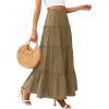 imagePRETTYGARDEN Boho Maxi Skirts for Women Trendy Summer 2026 Spring Long Flowy A Line Tiered Skirt Beach Vacation Clothes DressArmy Green