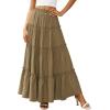 imagePRETTYGARDEN Boho Maxi Skirts for Women Trendy Summer 2026 Spring Long Flowy A Line Tiered Skirt Beach Vacation Clothes DressArmy Green