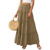 imagePRETTYGARDEN Boho Maxi Skirts for Women Trendy Summer 2026 Spring Long Flowy A Line Tiered Skirt Beach Vacation Clothes DressArmy Green