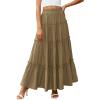 imagePRETTYGARDEN Boho Maxi Skirts for Women Trendy Summer 2026 Spring Long Flowy A Line Tiered Skirt Beach Vacation Clothes DressArmy Green