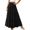imagePRETTYGARDEN Boho Maxi Skirts for Women Trendy Summer 2026 Spring Long Flowy A Line Tiered Skirt Beach Vacation Clothes DressBlack