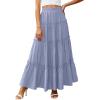 imagePRETTYGARDEN Boho Maxi Skirts for Women Trendy Summer 2026 Spring Long Flowy A Line Tiered Skirt Beach Vacation Clothes DressBlue