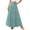 imagePRETTYGARDEN Boho Maxi Skirts for Women Trendy Summer 2026 Spring Long Flowy A Line Tiered Skirt Beach Vacation Clothes DressBlue Green