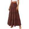 imagePRETTYGARDEN Boho Maxi Skirts for Women Trendy Summer 2026 Spring Long Flowy A Line Tiered Skirt Beach Vacation Clothes DressBrown