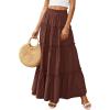 imagePRETTYGARDEN Boho Maxi Skirts for Women Trendy Summer 2026 Spring Long Flowy A Line Tiered Skirt Beach Vacation Clothes DressBrown