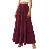 imagePRETTYGARDEN Boho Maxi Skirts for Women Trendy Summer 2026 Spring Long Flowy A Line Tiered Skirt Beach Vacation Clothes DressBurgundy