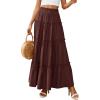 imagePRETTYGARDEN Boho Maxi Skirts for Women Trendy Summer 2026 Spring Long Flowy A Line Tiered Skirt Beach Vacation Clothes DressDark Brown