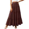imagePRETTYGARDEN Boho Maxi Skirts for Women Trendy Summer 2026 Spring Long Flowy A Line Tiered Skirt Beach Vacation Clothes DressDark Brown