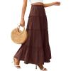 imagePRETTYGARDEN Boho Maxi Skirts for Women Trendy Summer 2026 Spring Long Flowy A Line Tiered Skirt Beach Vacation Clothes DressDark Brown