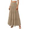 imagePRETTYGARDEN Boho Maxi Skirts for Women Trendy Summer 2026 Spring Long Flowy A Line Tiered Skirt Beach Vacation Clothes DressKhaki