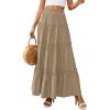 imagePRETTYGARDEN Boho Maxi Skirts for Women Trendy Summer 2026 Spring Long Flowy A Line Tiered Skirt Beach Vacation Clothes DressKhaki
