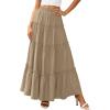 imagePRETTYGARDEN Boho Maxi Skirts for Women Trendy Summer 2026 Spring Long Flowy A Line Tiered Skirt Beach Vacation Clothes DressKhaki