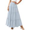 imagePRETTYGARDEN Boho Maxi Skirts for Women Trendy Summer 2026 Spring Long Flowy A Line Tiered Skirt Beach Vacation Clothes DressLight Blue