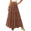 imagePRETTYGARDEN Boho Maxi Skirts for Women Trendy Summer 2026 Spring Long Flowy A Line Tiered Skirt Beach Vacation Clothes DressLight Brown