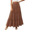 imagePRETTYGARDEN Boho Maxi Skirts for Women Trendy Summer 2026 Spring Long Flowy A Line Tiered Skirt Beach Vacation Clothes DressLight Brown