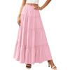 imagePRETTYGARDEN Boho Maxi Skirts for Women Trendy Summer 2026 Spring Long Flowy A Line Tiered Skirt Beach Vacation Clothes DressLight Pink