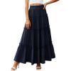 imagePRETTYGARDEN Boho Maxi Skirts for Women Trendy Summer 2026 Spring Long Flowy A Line Tiered Skirt Beach Vacation Clothes DressNavy Blue