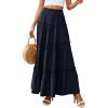 imagePRETTYGARDEN Boho Maxi Skirts for Women Trendy Summer 2026 Spring Long Flowy A Line Tiered Skirt Beach Vacation Clothes DressNavy Blue