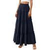 imagePRETTYGARDEN Boho Maxi Skirts for Women Trendy Summer 2026 Spring Long Flowy A Line Tiered Skirt Beach Vacation Clothes DressNavy Blue