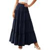 imagePRETTYGARDEN Boho Maxi Skirts for Women Trendy Summer 2026 Spring Long Flowy A Line Tiered Skirt Beach Vacation Clothes DressNavy Blue