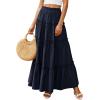 imagePRETTYGARDEN Boho Maxi Skirts for Women Trendy Summer 2026 Spring Long Flowy A Line Tiered Skirt Beach Vacation Clothes DressNavy Blue