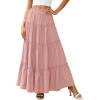 imagePRETTYGARDEN Boho Maxi Skirts for Women Trendy Summer 2026 Spring Long Flowy A Line Tiered Skirt Beach Vacation Clothes DressPink