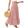 imagePRETTYGARDEN Boho Maxi Skirts for Women Trendy Summer 2026 Spring Long Flowy A Line Tiered Skirt Beach Vacation Clothes DressPink