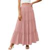 imagePRETTYGARDEN Boho Maxi Skirts for Women Trendy Summer 2026 Spring Long Flowy A Line Tiered Skirt Beach Vacation Clothes DressPink