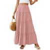 imagePRETTYGARDEN Boho Maxi Skirts for Women Trendy Summer 2026 Spring Long Flowy A Line Tiered Skirt Beach Vacation Clothes DressPink