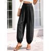 imagePRETTYGARDEN Womens 2026 Summer Casual Pants High Waisted Loose Wide Leg Palazzo Pockets Lounge Beach Travel Trousers OutfitsBlack
