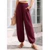 imagePRETTYGARDEN Womens 2026 Summer Casual Pants High Waisted Loose Wide Leg Palazzo Pockets Lounge Beach Travel Trousers OutfitsBurgundy