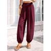 imagePRETTYGARDEN Womens 2026 Summer Casual Pants High Waisted Loose Wide Leg Palazzo Pockets Lounge Beach Travel Trousers OutfitsBurgundy