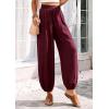 imagePRETTYGARDEN Womens 2026 Summer Casual Pants High Waisted Loose Wide Leg Palazzo Pockets Lounge Beach Travel Trousers OutfitsBurgundy