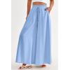 imagePRETTYGARDEN Womens 2026 Summer Wide Leg Palazzo Pants High Waisted Flowy Pockets Trendy Casual Lounge Boho Beach TrousersBlue