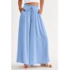 imagePRETTYGARDEN Womens 2026 Summer Wide Leg Palazzo Pants High Waisted Flowy Pockets Trendy Casual Lounge Boho Beach TrousersBlue
