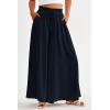 imagePRETTYGARDEN Womens 2026 Summer Wide Leg Palazzo Pants High Waisted Flowy Pockets Trendy Casual Lounge Boho Beach TrousersNavy