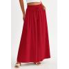 imagePRETTYGARDEN Womens 2026 Summer Wide Leg Palazzo Pants High Waisted Flowy Pockets Trendy Casual Lounge Boho Beach TrousersRed