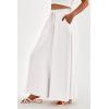 imagePRETTYGARDEN Womens 2026 Summer Wide Leg Palazzo Pants High Waisted Flowy Pockets Trendy Casual Lounge Boho Beach TrousersWhite