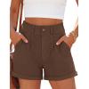 imagePRETTYGARDEN Womens Summer Shorts 2026 Casual High Waisted Pleated Beach Vacation Tailored Denim Shorts with PocketsBrown