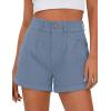 imagePRETTYGARDEN Womens Summer Shorts 2026 Casual High Waisted Pleated Beach Vacation Tailored Denim Shorts with PocketsGrey Blue