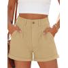 imagePRETTYGARDEN Womens Summer Shorts 2026 Casual High Waisted Pleated Beach Vacation Tailored Denim Shorts with PocketsKhaki