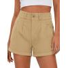 imagePRETTYGARDEN Womens Summer Shorts 2026 Casual High Waisted Pleated Beach Vacation Tailored Denim Shorts with PocketsKhaki