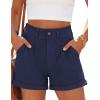 imagePRETTYGARDEN Womens Summer Shorts 2026 Casual High Waisted Pleated Beach Vacation Tailored Denim Shorts with PocketsNavy Blue