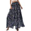 imagePRETTYGARDEN 2026 Summer Maxi Long Skirts for Women Trendy Boho Floral High Waisted Slit Flowy Travel Beach Vacation ClothesFloral Dark Blue Purple