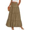 imagePRETTYGARDEN Boho Maxi Skirts for Women Trendy Summer 2026 Spring Long Flowy A Line Tiered Skirt Beach Vacation Clothes DressArmy Green