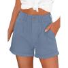 imagePRETTYGARDEN Womens Summer Shorts 2026 Casual High Waisted Pleated Beach Vacation Tailored Denim Shorts with PocketsGrey Blue