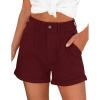 imagePRETTYGARDEN Womens Summer Shorts 2026 Casual High Waisted Pleated Beach Vacation Tailored Denim Shorts with PocketsWine Red