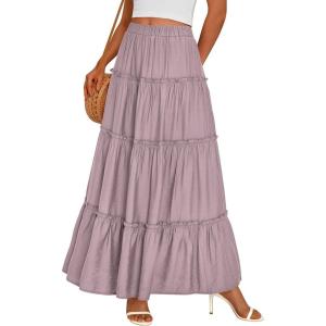 imagePRETTYGARDEN Boho Maxi Skirts for Women Trendy Summer 2026 Spring Long Flowy A Line Tiered Skirt Beach Vacation Clothes DressPurple
