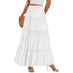 imagePRETTYGARDEN Boho Maxi Skirts for Women Trendy Summer 2026 Spring Long Flowy A Line Tiered Skirt Beach Vacation Clothes DressWhite