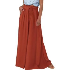 imagePRETTYGARDEN Womens 2026 Summer Wide Leg Palazzo Pants High Waisted Flowy Pockets Trendy Casual Lounge Boho Beach TrousersBrick Red